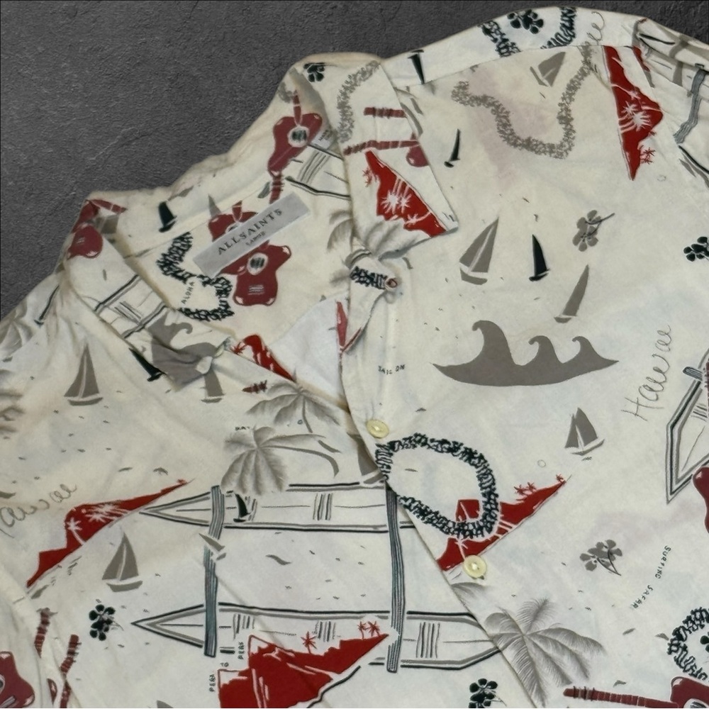 AllSaints Mens Unisex ULUA Patten SIZE Large S/S Hawaiian Shirt Viscose VGC